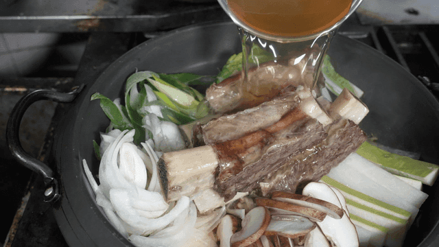 Galbi Jeongol with rich vegetable broth