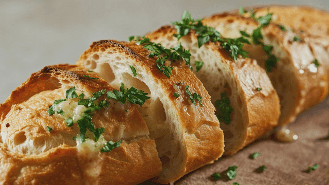 Freshly baked garlic bread with herbs