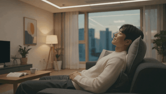 Man relaxing on a sofa in a cozy room