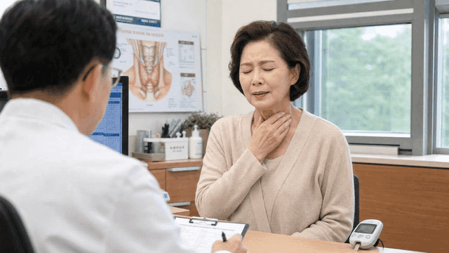 Female patient consulting doctor about neck pain