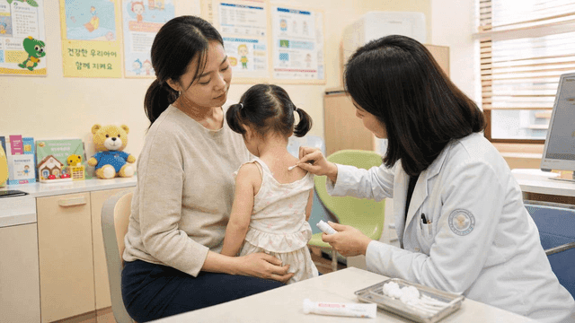 Doctor applying ointment to child's back