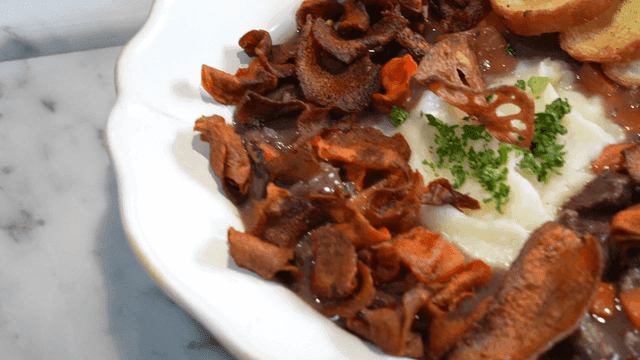 Beef Bourguignon with Garlic Bread and Vegetable Chips