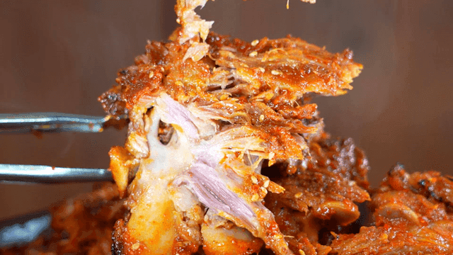 Crunchy braised pork ribs that tear easily with tongs