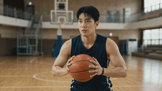 Basketball player focusing in gym