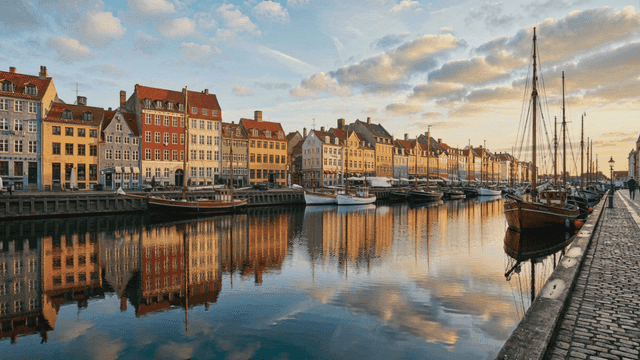 Colorful European buildings lined up along canal