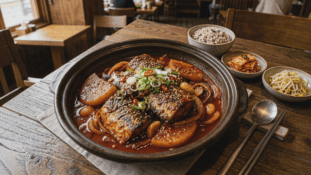Braised mackerel with side dishes
