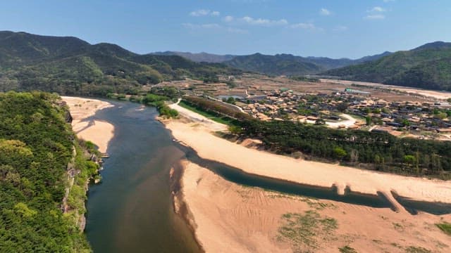 Traditional Korean house village surrounded by mountains