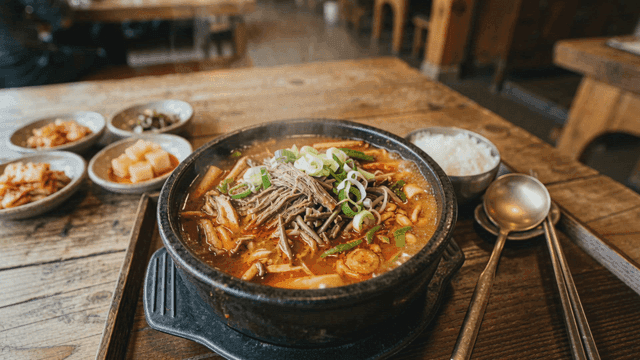 Yukgaejang served with side dishes at restaurants