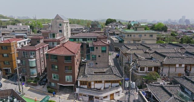 Traditional Korean houses in a cityscape