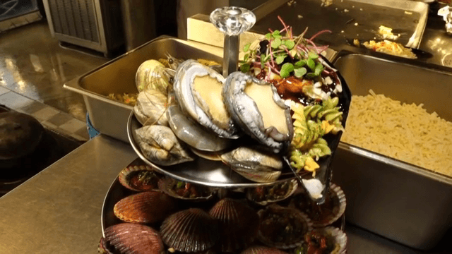 Variety of seafood dishes on display