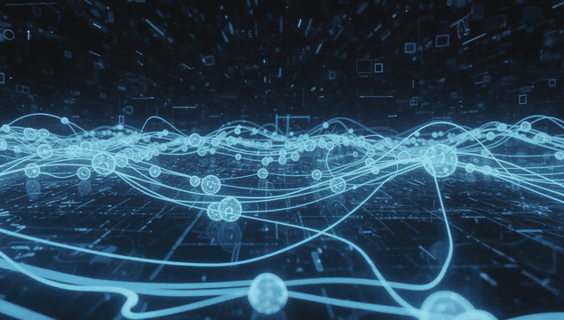 Digital network with glowing nodes