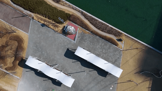 Aerial view of a modern urban park