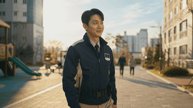 Security guard patrolling apartment complex park