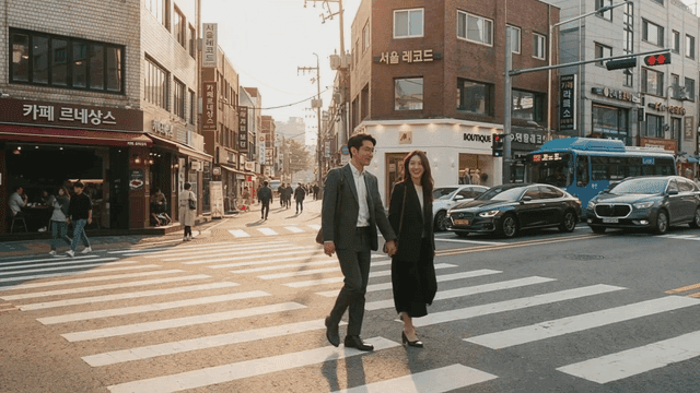 Couple walking on crosswalk