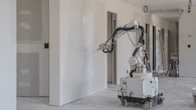 Robot that sprays paint on wall
