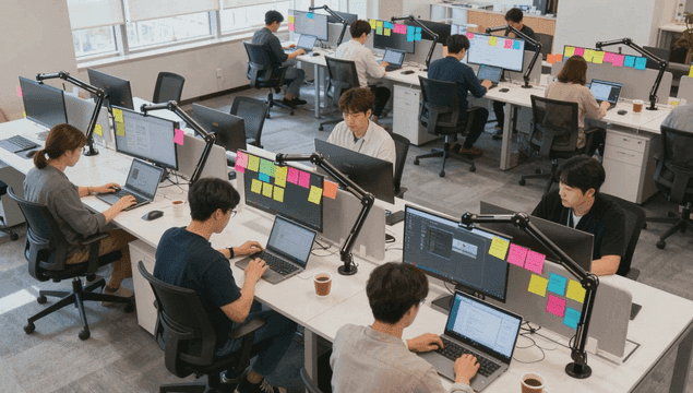 업무에 집중하는 IT 사무실 직원들