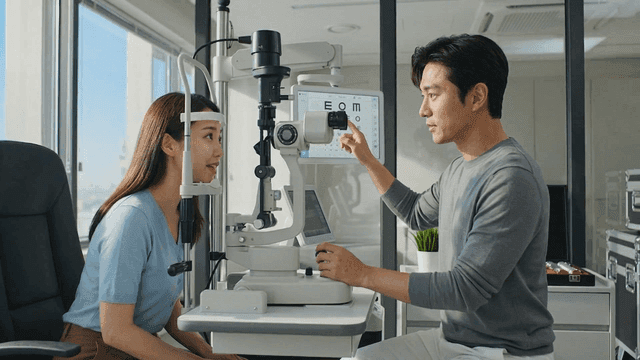 Woman getting eye exam at Bright Eye Clinic