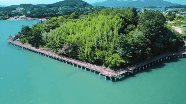 Coastal walking path along island