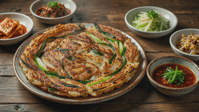 Pajeon and side dishes on table