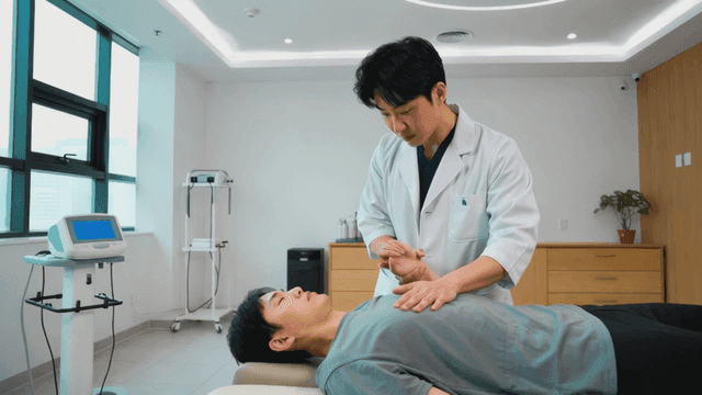 Doctor examining a patient's arm in a clinic