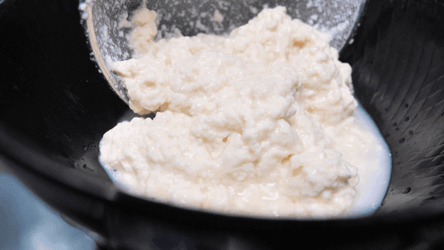 Fresh soft tofu strained from kitchen