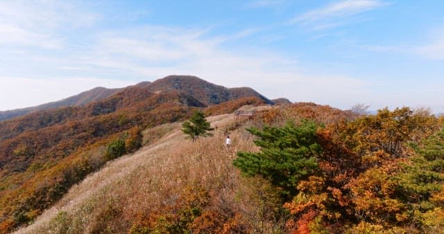 가을 산의 경치 좋은 등산로