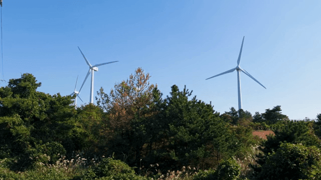 푸른 풍경 속의 풍력 터빈
