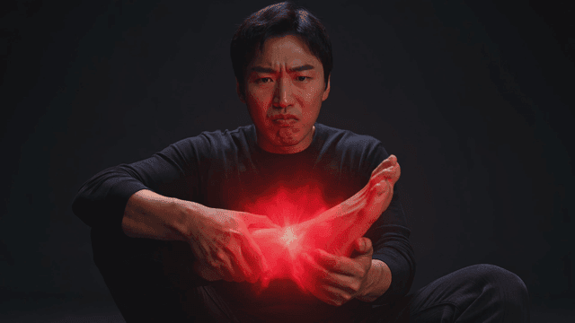 Man holding his foot with a painful expression