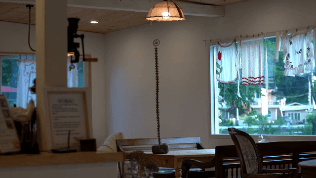 Cozy cafe interior with decorative items