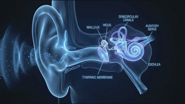 Anatomy of the human ear with labels