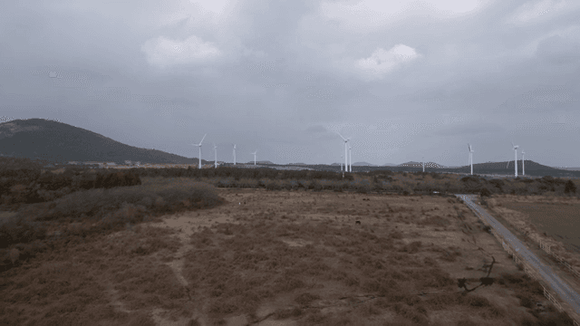 넓은 들판의 풍력 터빈