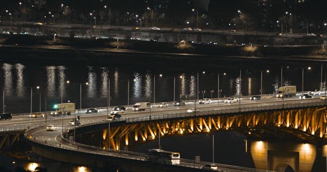 Night View of City Bridge and Lights