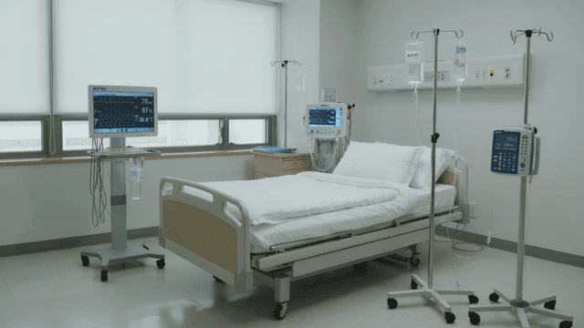 Empty hospital room with medical equipment