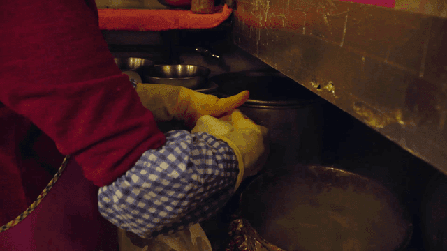Sujebi made by tearing dough by hand in kitchen