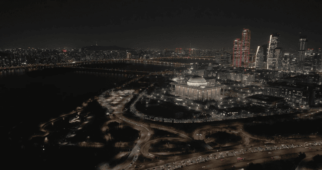 Night view of city with high-rise buildings