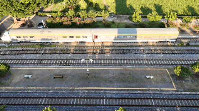 Rural station where train is laid
