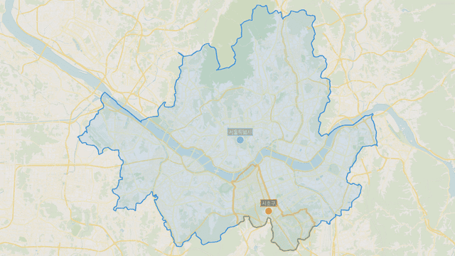 Map showing boundaries of Seocho-gu, Seoul