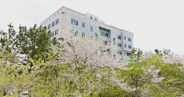 Modern building surrounded by trees