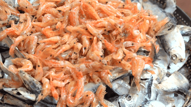 Broth container filled with dried fish