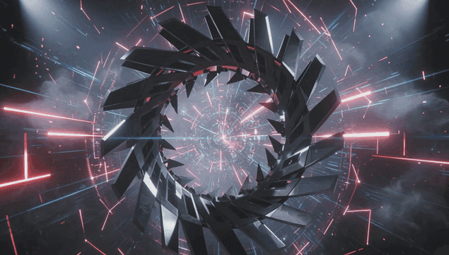 Futuristic rotating metallic structure