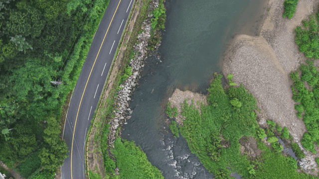 푸른 들판과 구불구불한 도로