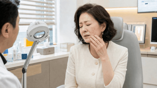 Middle-aged woman consulting with dermatologist