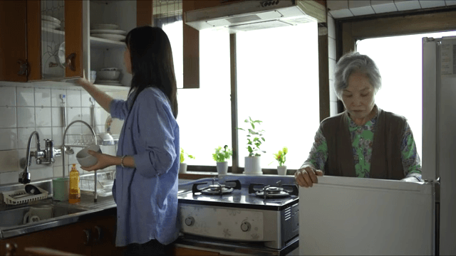 Woman and elderly woman in a kitchen