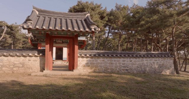 고요한 환경의 전통 한국 대문