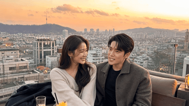 Couple enjoying a sunset view in the city