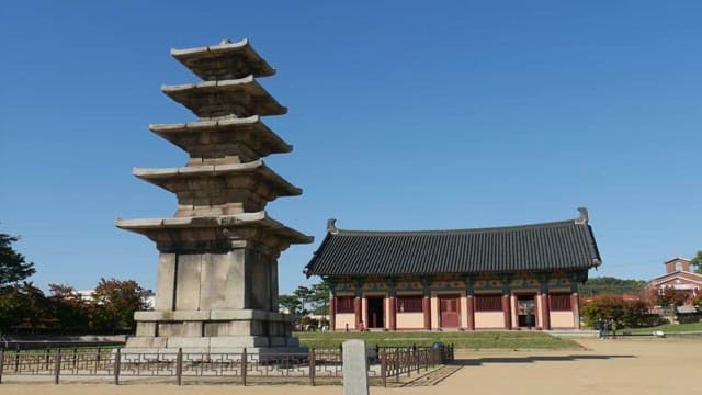 Ancient Stone Pagoda in Front of Korean Temple