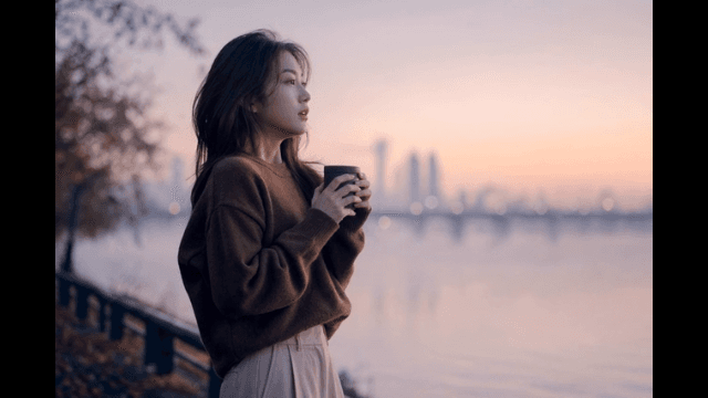 Woman enjoying a peaceful riverside view