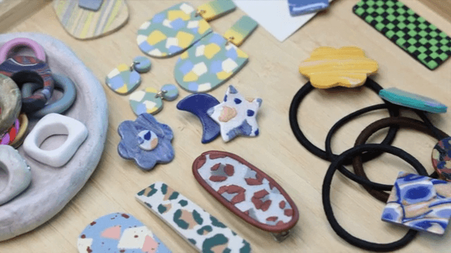 Colorful handmade accessories on display