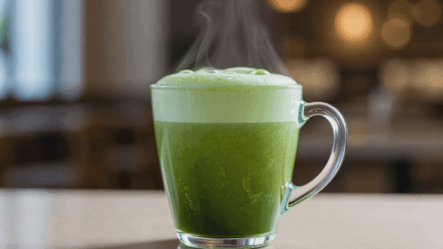 김이 나는 따뜻한 말차라떼