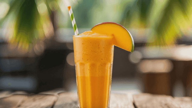 빨대가 꽂힌 노란 망고 스무디